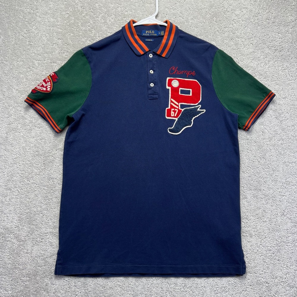 Polo Ralph Lauren Polo Shirt Mens M Navy Classic Fit P Wing Football Bulldog
